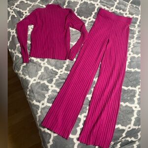 pink knit set two piece pants top sweater SZ XS